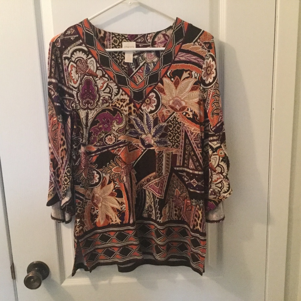 Womens Chico’s boho 3/4 bell sleeve top